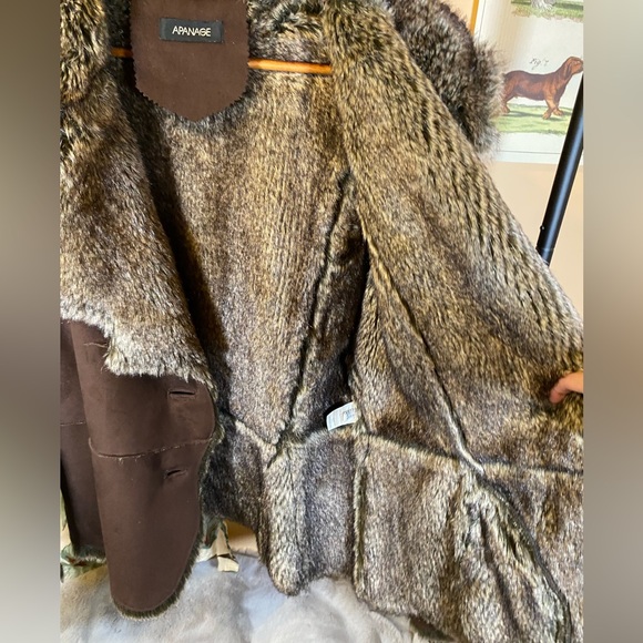 Vintage Apanage Faux Suede Fur Coat Jacket Leather Brown Shearling Sheepskin - Picture 10 of 16